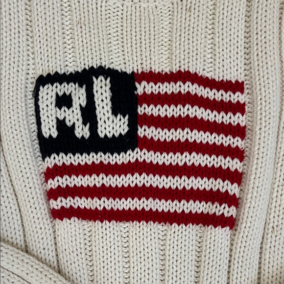 Ralph Lauren Cream Knit Sweater with Flag Design - Picture 2 of 4